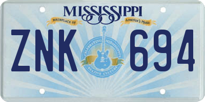 MS license plate ZNK694