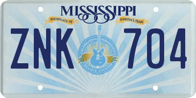 MS license plate ZNK704