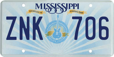 MS license plate ZNK706