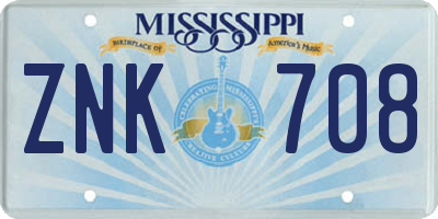 MS license plate ZNK708