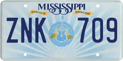 MS license plate ZNK709