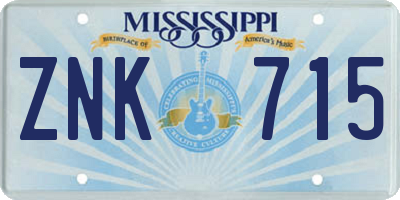 MS license plate ZNK715