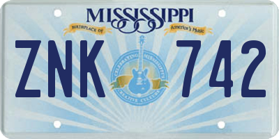 MS license plate ZNK742