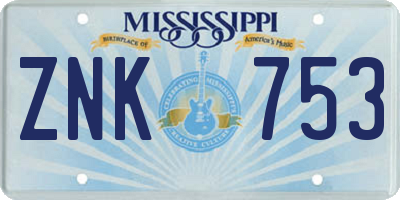MS license plate ZNK753