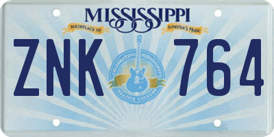 MS license plate ZNK764