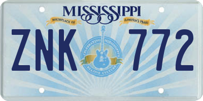 MS license plate ZNK772