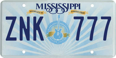 MS license plate ZNK777