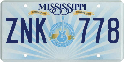 MS license plate ZNK778