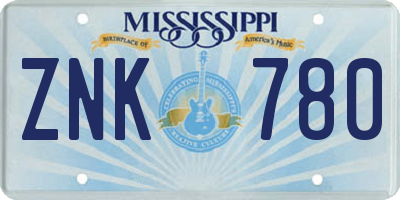 MS license plate ZNK780