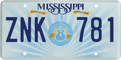 MS license plate ZNK781