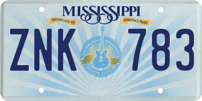 MS license plate ZNK783