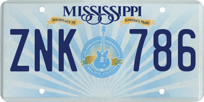 MS license plate ZNK786