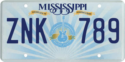 MS license plate ZNK789