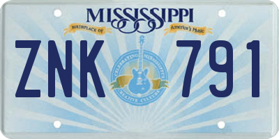 MS license plate ZNK791