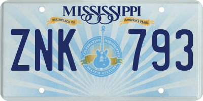 MS license plate ZNK793