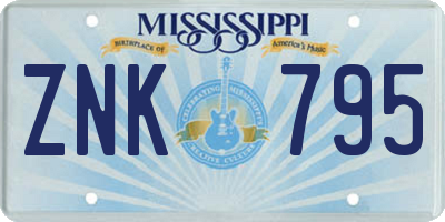 MS license plate ZNK795