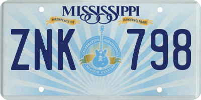 MS license plate ZNK798