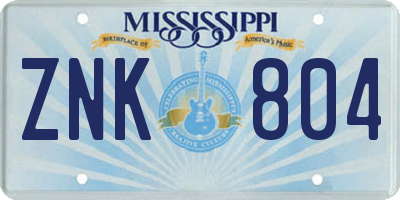 MS license plate ZNK804