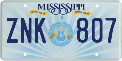 MS license plate ZNK807