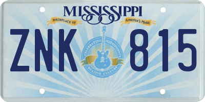 MS license plate ZNK815