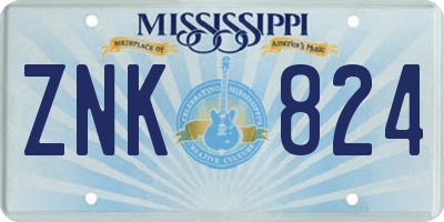 MS license plate ZNK824