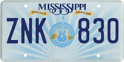 MS license plate ZNK830