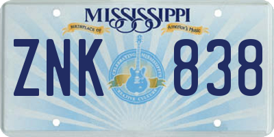 MS license plate ZNK838