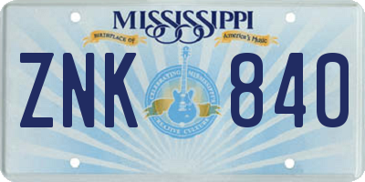 MS license plate ZNK840