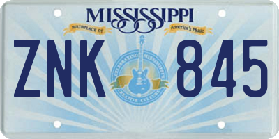 MS license plate ZNK845