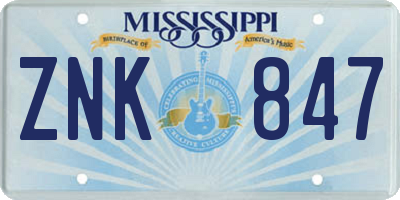 MS license plate ZNK847