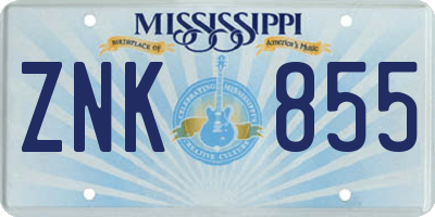 MS license plate ZNK855