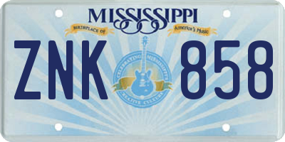 MS license plate ZNK858