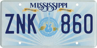 MS license plate ZNK860
