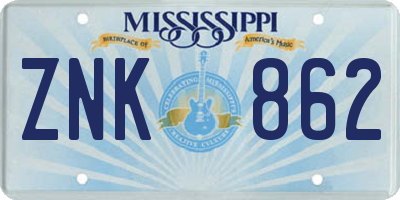 MS license plate ZNK862