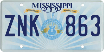 MS license plate ZNK863