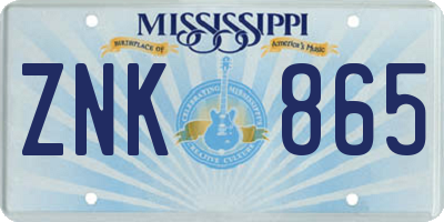 MS license plate ZNK865