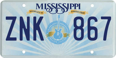 MS license plate ZNK867