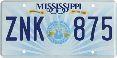 MS license plate ZNK875