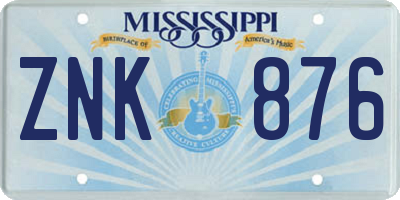 MS license plate ZNK876