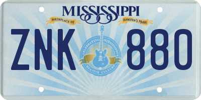 MS license plate ZNK880