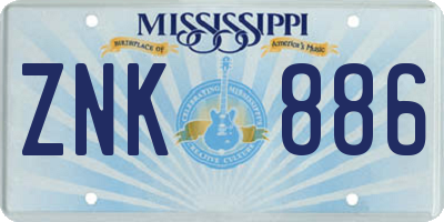 MS license plate ZNK886