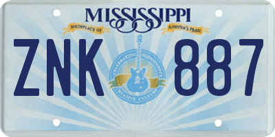MS license plate ZNK887