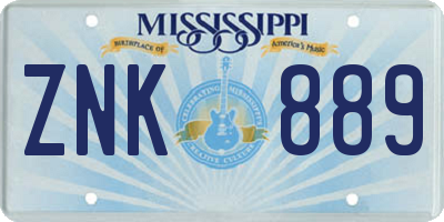 MS license plate ZNK889