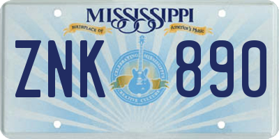MS license plate ZNK890