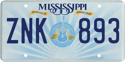 MS license plate ZNK893