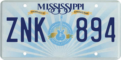 MS license plate ZNK894