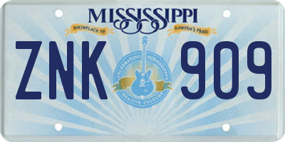 MS license plate ZNK909