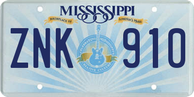 MS license plate ZNK910