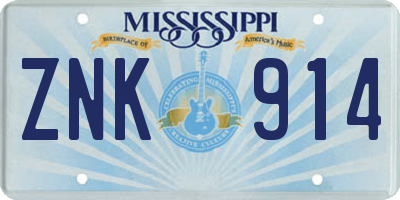 MS license plate ZNK914