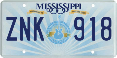 MS license plate ZNK918